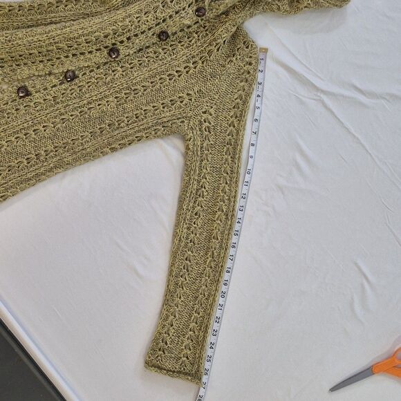 SUNDANCE Olive Loose Knit Mohair Cardigan Hoodie Long Length Petite Medium - Picture 9 of 11